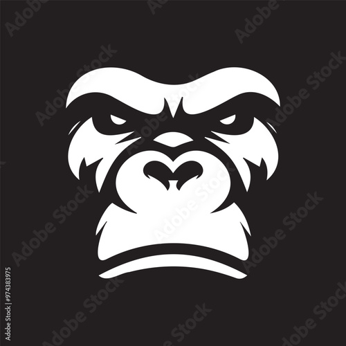 vector illustration silhouette of a white gorilla face staring angrily at a black background EPS file