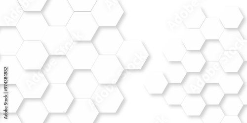 Vector abstract 3d white hexagon realistic mesh cell honeycomb texture. geometric white grid emboss hexagonal background. luxury emboss honeycomb white pattern shadow polygonal square web connection.