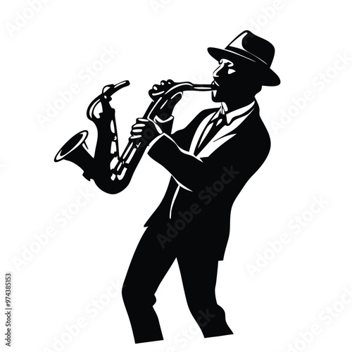 a man playing a Saxophonist Vector Vector Art,