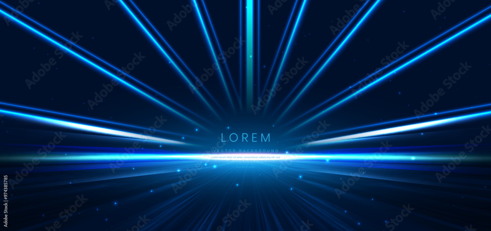 Fototapeta premium Abstract scene elegant blue light lines on dark background with lighting effect and sparkle.