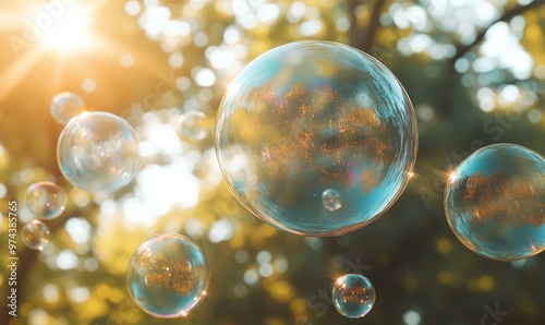Wallpaper Mural Sunlight Shines on Floating Soap Bubbles in a Lush Green Park During the Afternoon Torontodigital.ca