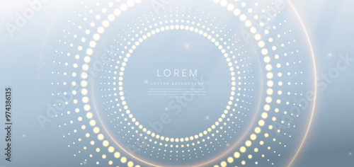 Abstract gold dot circle lighting effect on blue background and lighting effect sparkle.