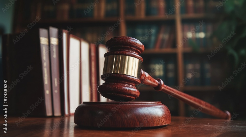 A judge wooden gavel on a desk with open law books behind, signifying authority and the power of legal decisions. A judge wooden gavel on a desk with open law books behind, signifying authority and the power of legal decisions.