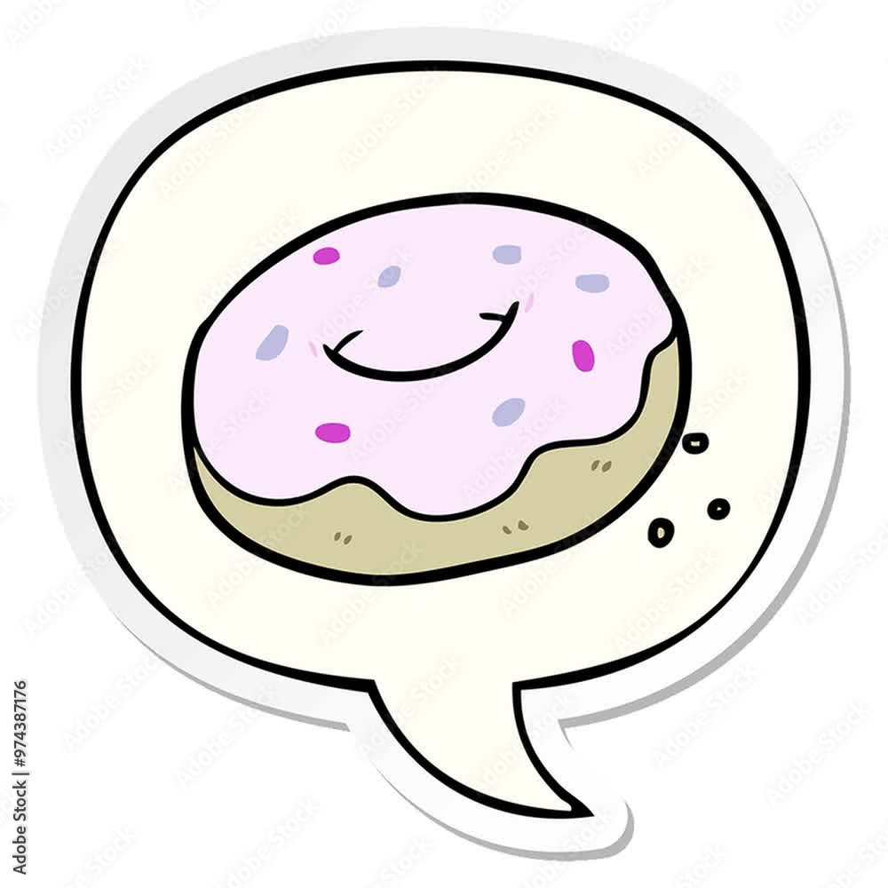 cartoon donut with sprinkles with speech bubble sticker cartoon donut with sprinkles with speech bubble sticker