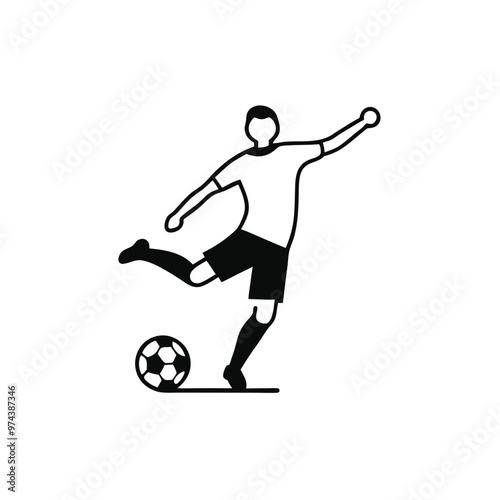 Football player kicking ball, vector silhouette illustration, isolated white background, 