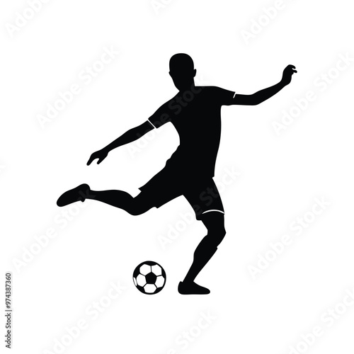 Football player kicking ball, vector silhouette illustration, isolated white background, 