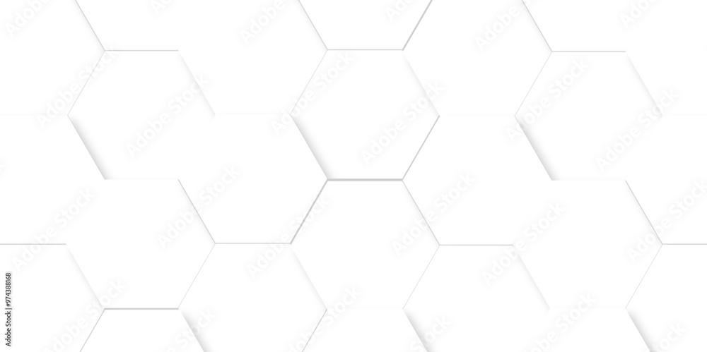Naklejka premium Vector abstract 3d white hexagon realistic mesh cell honeycomb texture. geometric white grid emboss hexagonal background. luxury emboss honeycomb white pattern shadow polygonal square web connection.