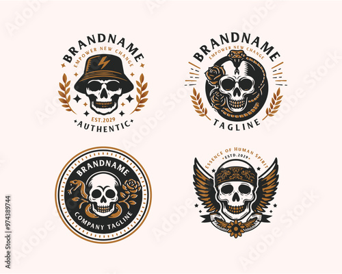 Set bundle vintage skull gangster tattoo for business company