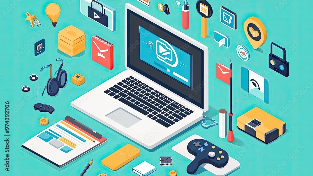 Laptop with Technology Icons Laptop with Technology Icons