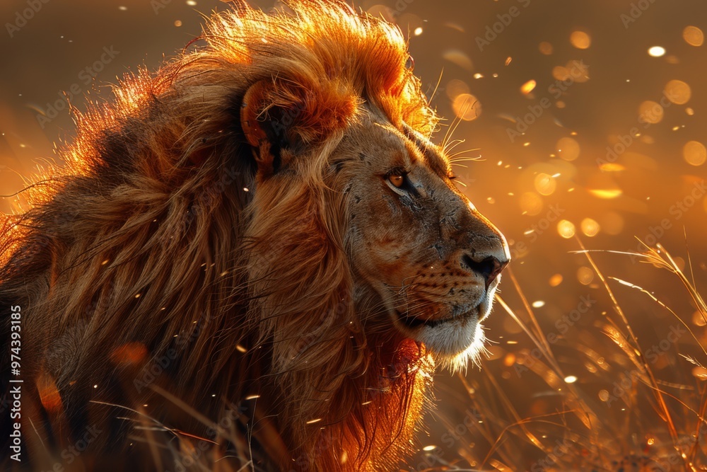 Naklejka premium Majestic Lion in Golden Light