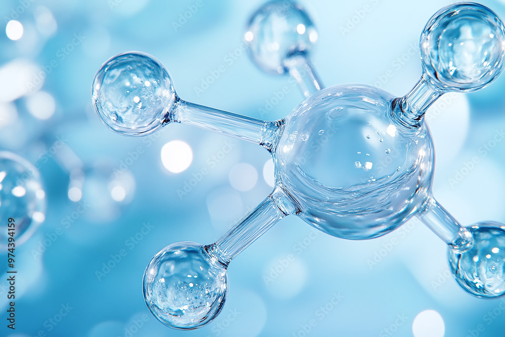 Hyaluronic acid, water droplet, transparent gel texture, soft blue background, skincare molecule Hyaluronic acid, water droplet, transparent gel texture, soft blue background, skincare molecule