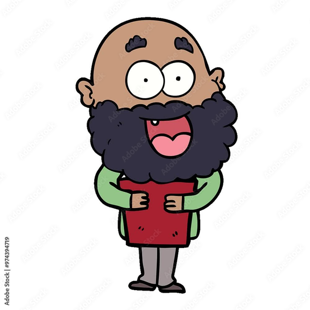 cartoon crazy happy man with beard and book cartoon crazy happy man with beard and book