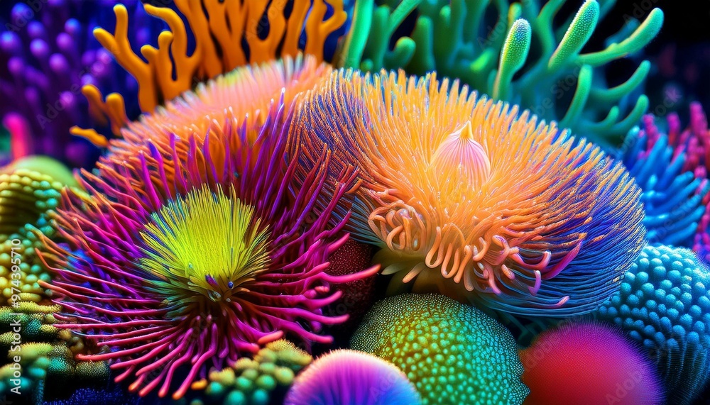 Fototapeta premium Nature-inspired image featuring colorful plants with unique shapes