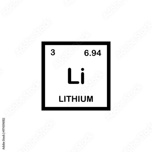 Lithium, chemical element. Lithium icon or sign in the periodic table. Li chemical sign. Vector. Chemistry concept