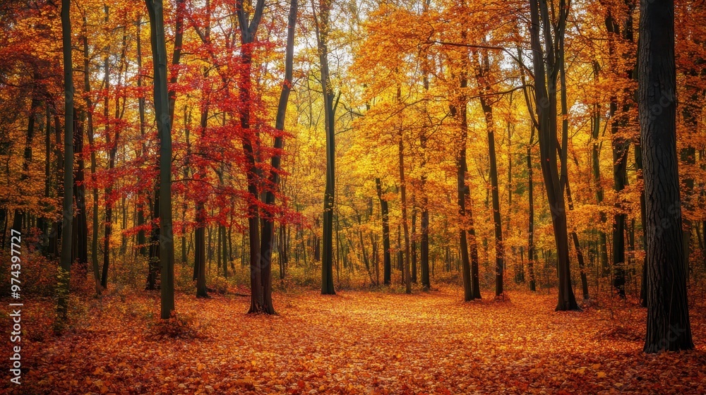 Fototapeta premium Vibrant Autumn Wonderland: A Breathtaking Forest Landscape