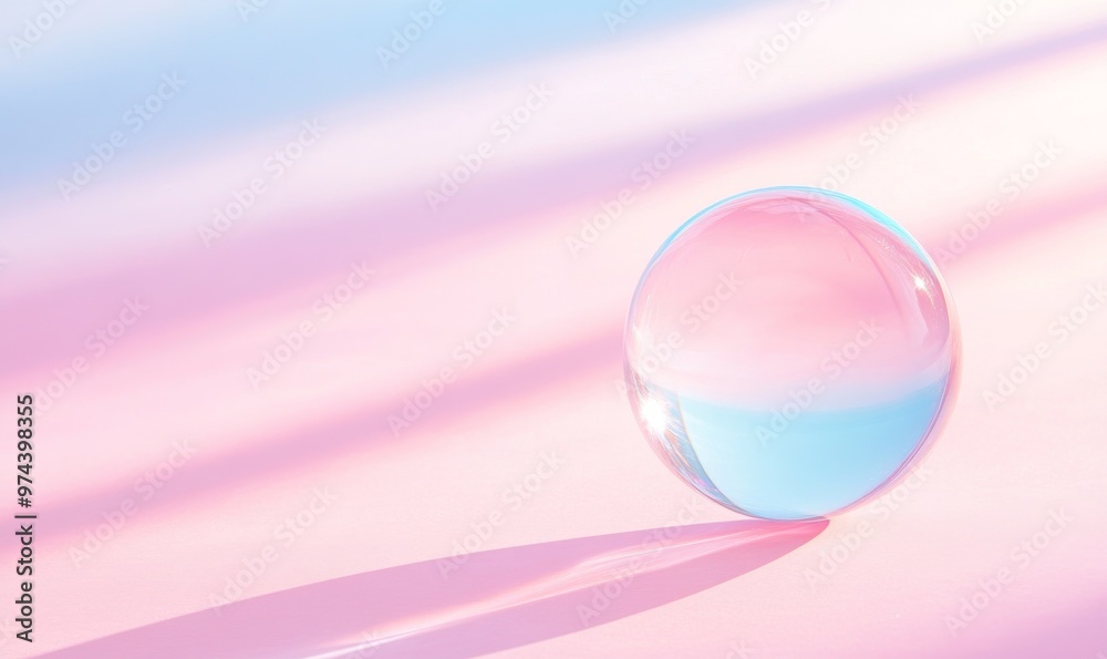 A Transparent Sphere Rests on a Pastel Surface Under Soft Lighting During Daylight Hours A Transparent Sphere Rests on a Pastel Surface Under Soft Lighting During Daylight Hours
