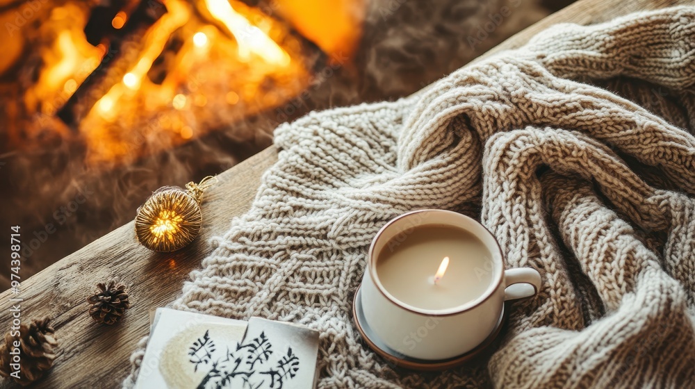 Cozy Autumn Afternoon with Warm Drink and Knitted Blanket Cozy Autumn Afternoon with Warm Drink and Knitted Blanket