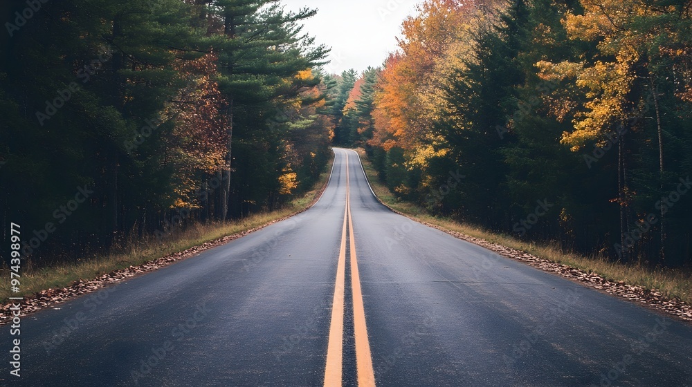 Winding Autumn Highway Through Dense Forest Landscape Winding Autumn Highway Through Dense Forest Landscape