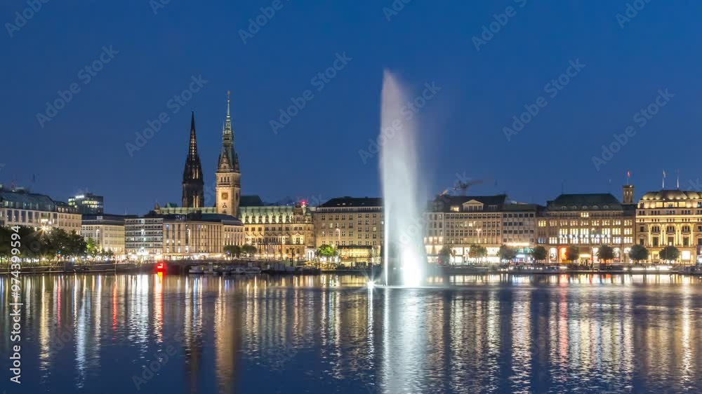Hamburg night time Lapse of Binnenalster, Hamburg, Germany Hamburg night time Lapse of Binnenalster, Hamburg, Germany