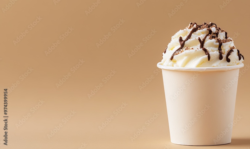 Delicious Dessert Featuring Whipped Cream and Chocolate Drizzle in a Neutral Setting Delicious Dessert Featuring Whipped Cream and Chocolate Drizzle in a Neutral Setting