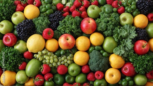 A bed of a assorted fruits and green vegetables background image.