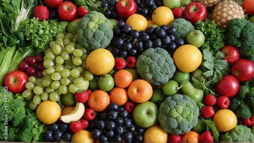 A bed of a assorted fruits and green vegetables background image.