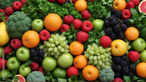 A bed of a assorted fruits and green vegetables background image.
