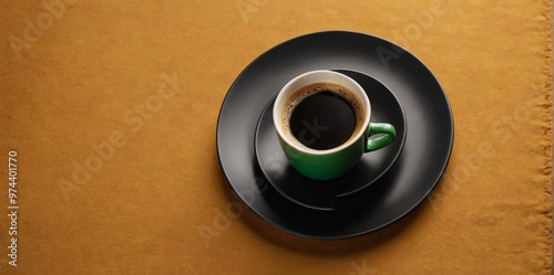 A Green Cup and plate on yellow background.