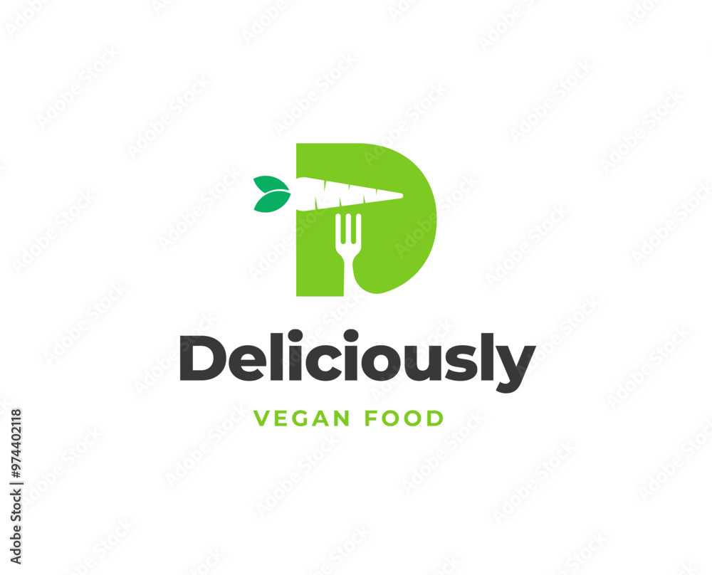 Initial Letter D with Fork and Carrot Icon for Organic Restaurant Logo Design Vector Illustration Initial Letter D with Fork and Carrot Icon for Organic Restaurant Logo Design Vector Illustration