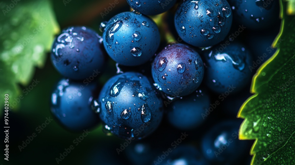 custom made wallpaper toronto digitalClose-up Macro Photography of a Cluster of Ripe, Dew-Covered Blue Grapes