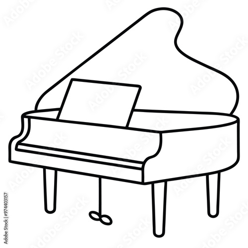 Silhouette Grand Piano Vector Art.