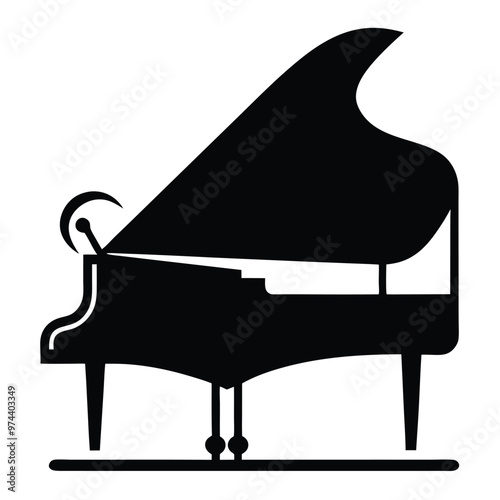 Silhouette Grand Piano Vector Art.