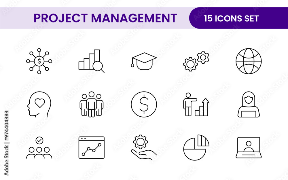Project Management web icons in line style. Outline icon collection related to Schedule, human resource, management, development, planning, and more.