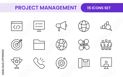 Project Management web icons in line style. Outline icon collection related to Schedule, human resource, management, development, planning, and more.