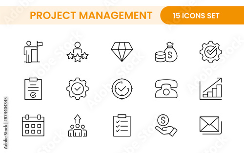 Project Management web icons in line style. Outline icon collection related to Schedule, human resource, management, development, planning, and more.