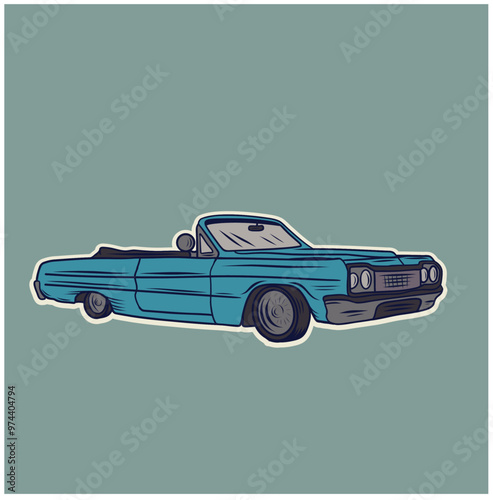 Lowrider car. vintage car. graphic vector illustration.
