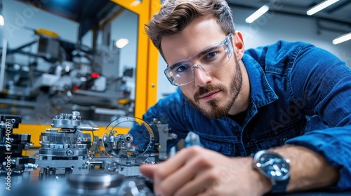 Quality Control Engineer Using Calipers for Precision Inspection of Mechanical Part in High-Quality Manufacturing Process