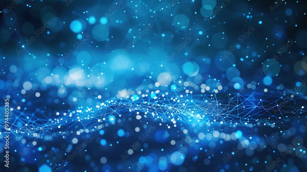 blue abstract lights background with network - connection