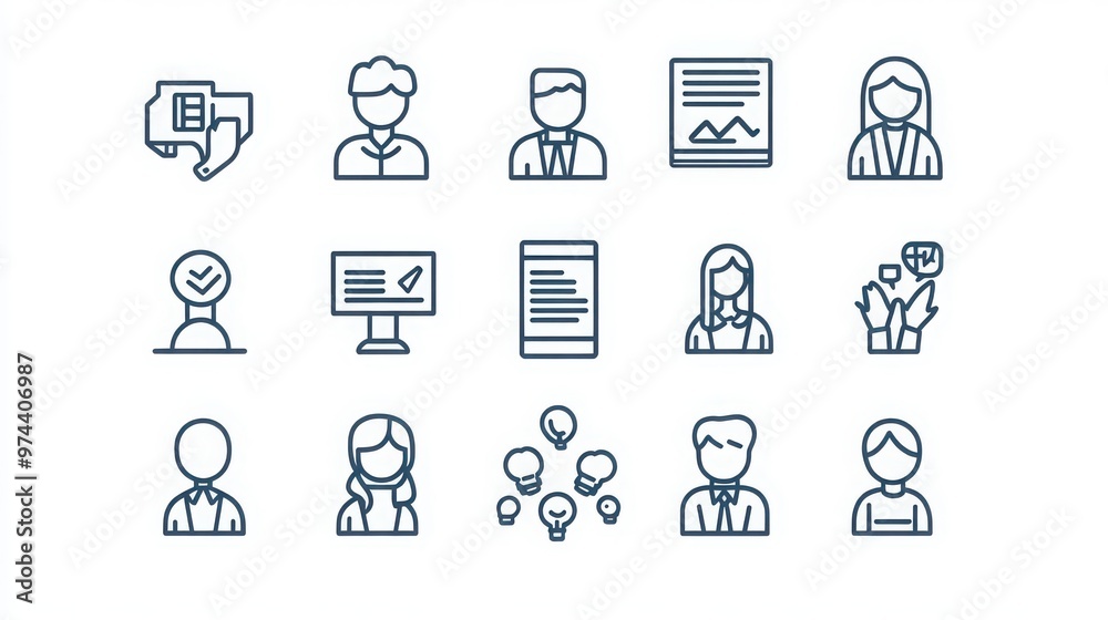 Networking Events thin line icon set. Containing seminar, conference, workshop, business fair, corporate event, expo, trade show, panel discussion, keynote speaker, group discussion Networking Events thin line icon set. Containing seminar, conference, workshop, business fair, corporate event, expo, trade show, panel discussion, keynote speaker, group discussion