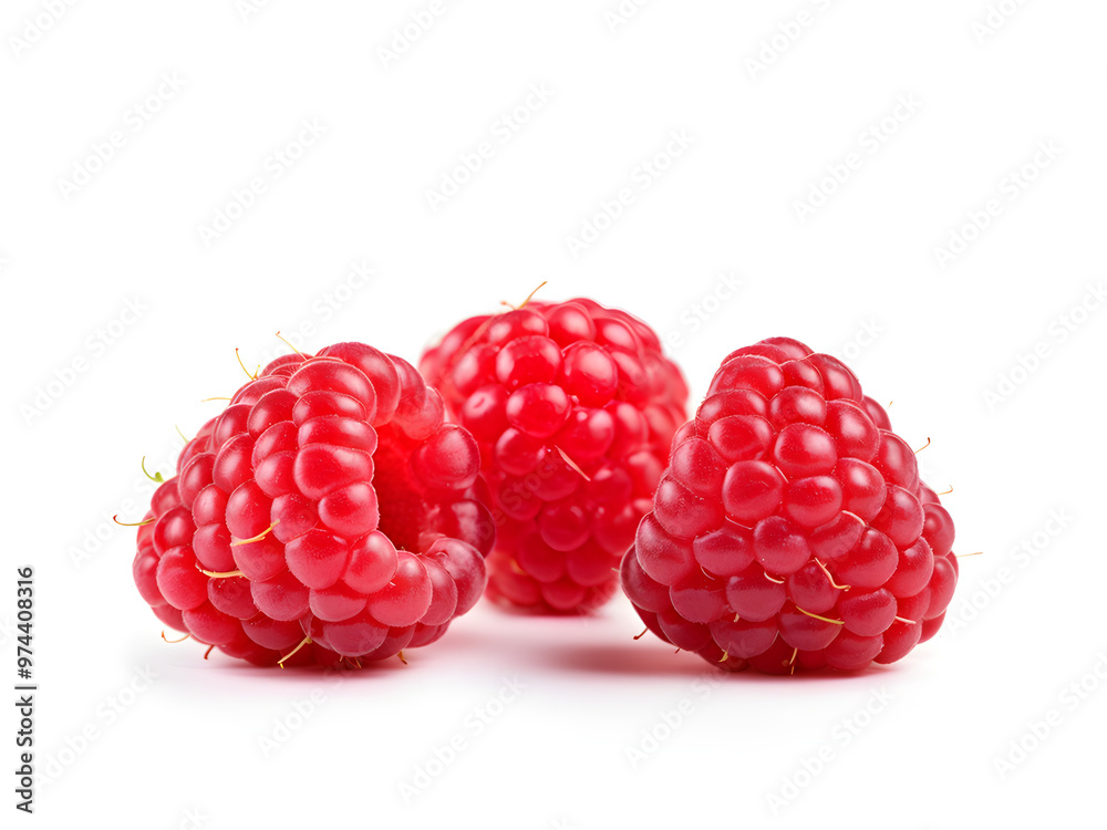 Raspberry fruit with stem isolated on white
