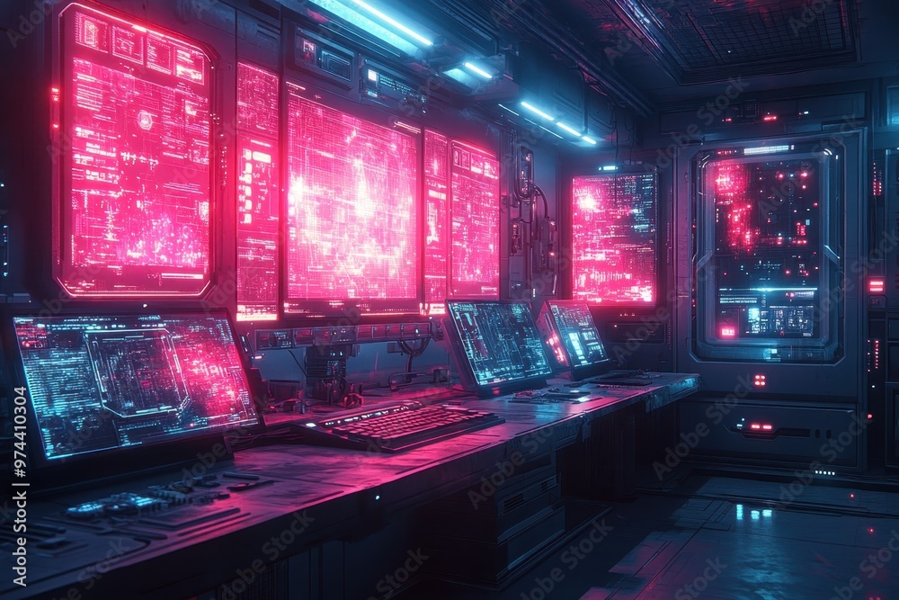 Pixelated Future: Retro Sci-Fi Lab with Robotic Arms and Glowing Panels Pixelated Future: Retro Sci-Fi Lab with Robotic Arms and Glowing Panels