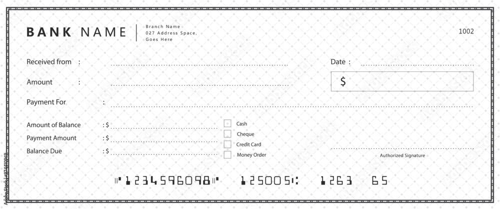Empty money cheque. Bank check. check book template with pattern and blank fields. Currency payment coupon, US dollar check background. Empty money cheque. Bank check. check book template with pattern and blank fields. Currency payment coupon, US dollar check background.