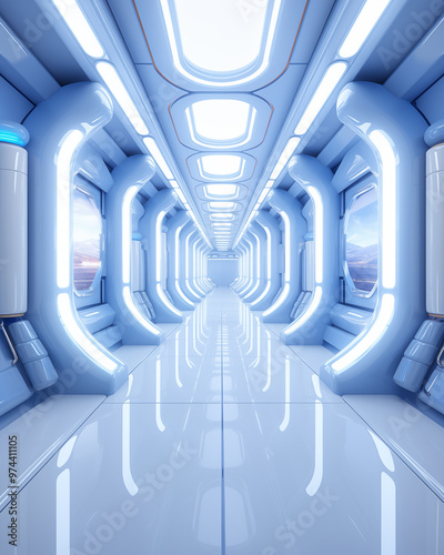 Fototapeta Naklejka Na Ścianę i Meble -  Corridors, halls, laboratories, spaceship rooms.