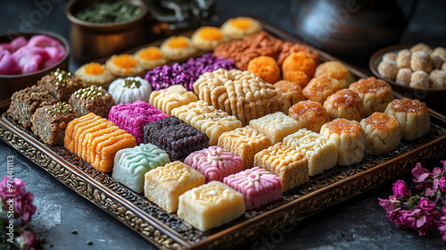 Colorful Assortment of Traditional Eid Cookies and Sweets photo