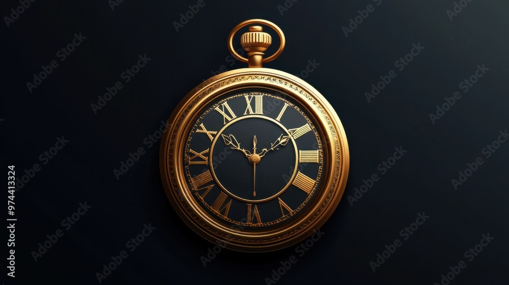 A time icon featuring a pocket watch with a gold finish, adding a vintage touch to the concept of time A time icon featuring a pocket watch with a gold finish, adding a vintage touch to the concept of time