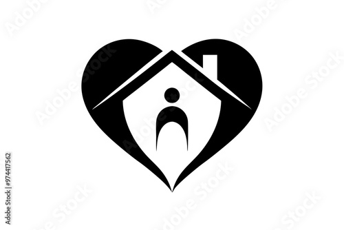 Human Hearth Home Care Logo Design Icon Creative silhouette black Vector Illustration