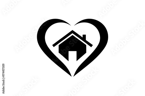 Human Hearth Home Care Logo Design Icon Creative silhouette black Vector Illustration