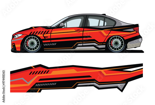 Vector decal design combined with orange, black and yellow colors attached to the car