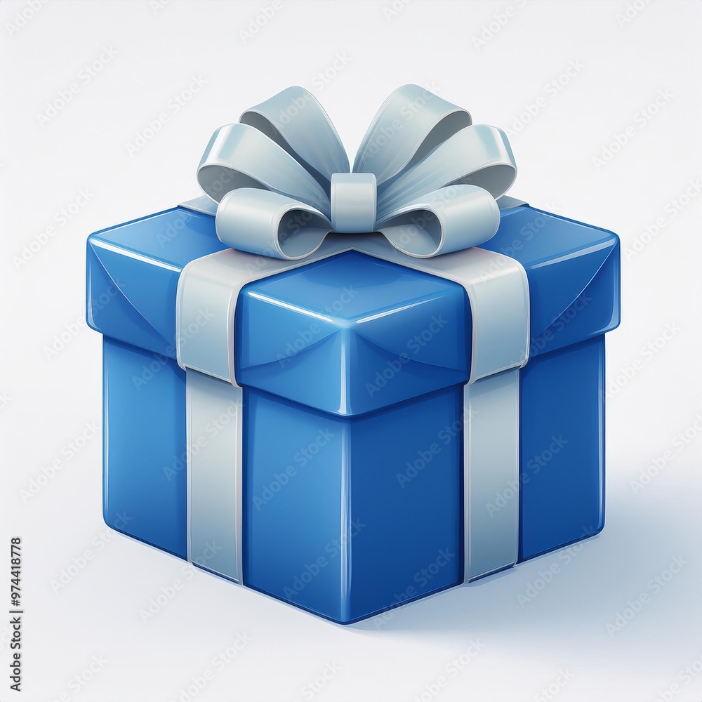 Obraz premium 3d cartoon blue gift box with blank white background