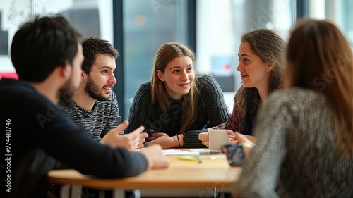 Group of Friends Chatting Around a Table